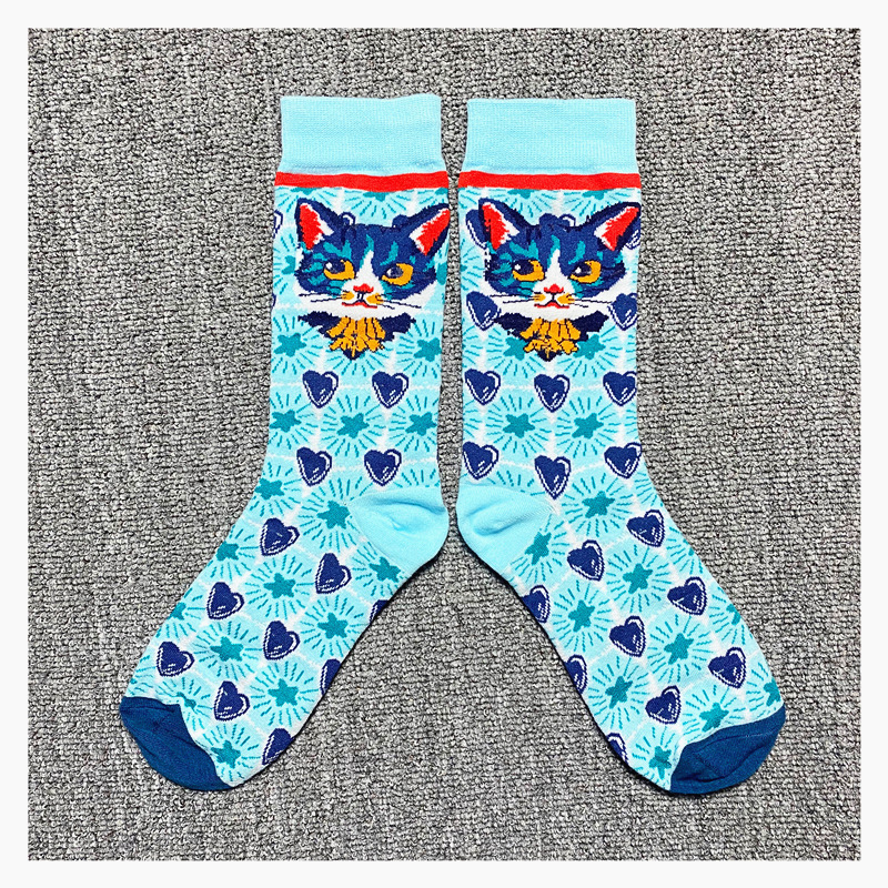 Tide Lolita Illustration Design Cartoon Cat Cute Cotton Socks In Tube Socks Creative Men And Women Sports Sock